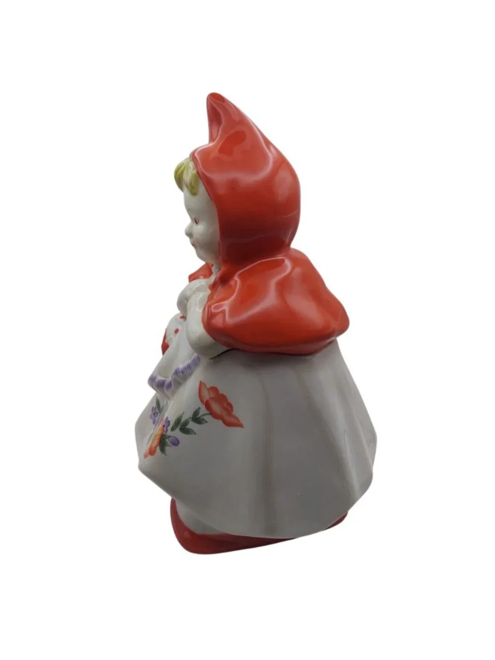 Little Red Riding Hood Cookie Jar Hand Painted Floral Jonal China Retro Vintage